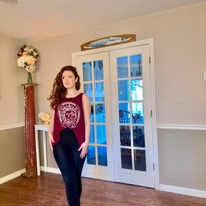Burgundy Graphic Muscle Tank Top